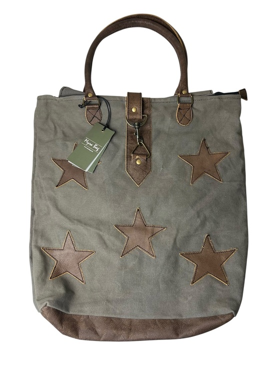 Myra Bag Handbags - Myra Bag NEW Stardom Canvas Tote Bag w/ Leather Star Patches & Trim